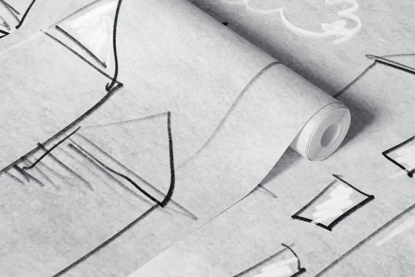 Whimsical City Skyline Sketch wallpaper roll