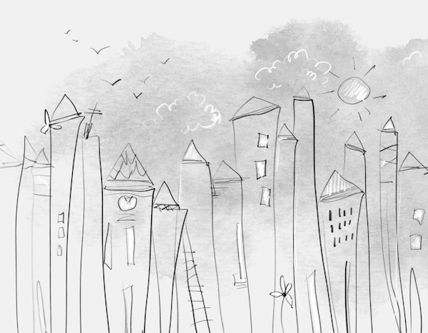 Whimsical City Skyline Sketch