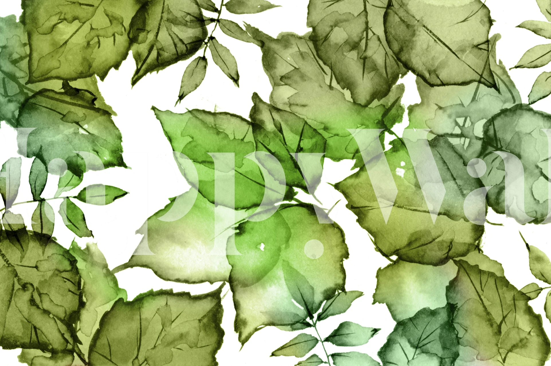 Botanical leaf watercolor behang in een kamer