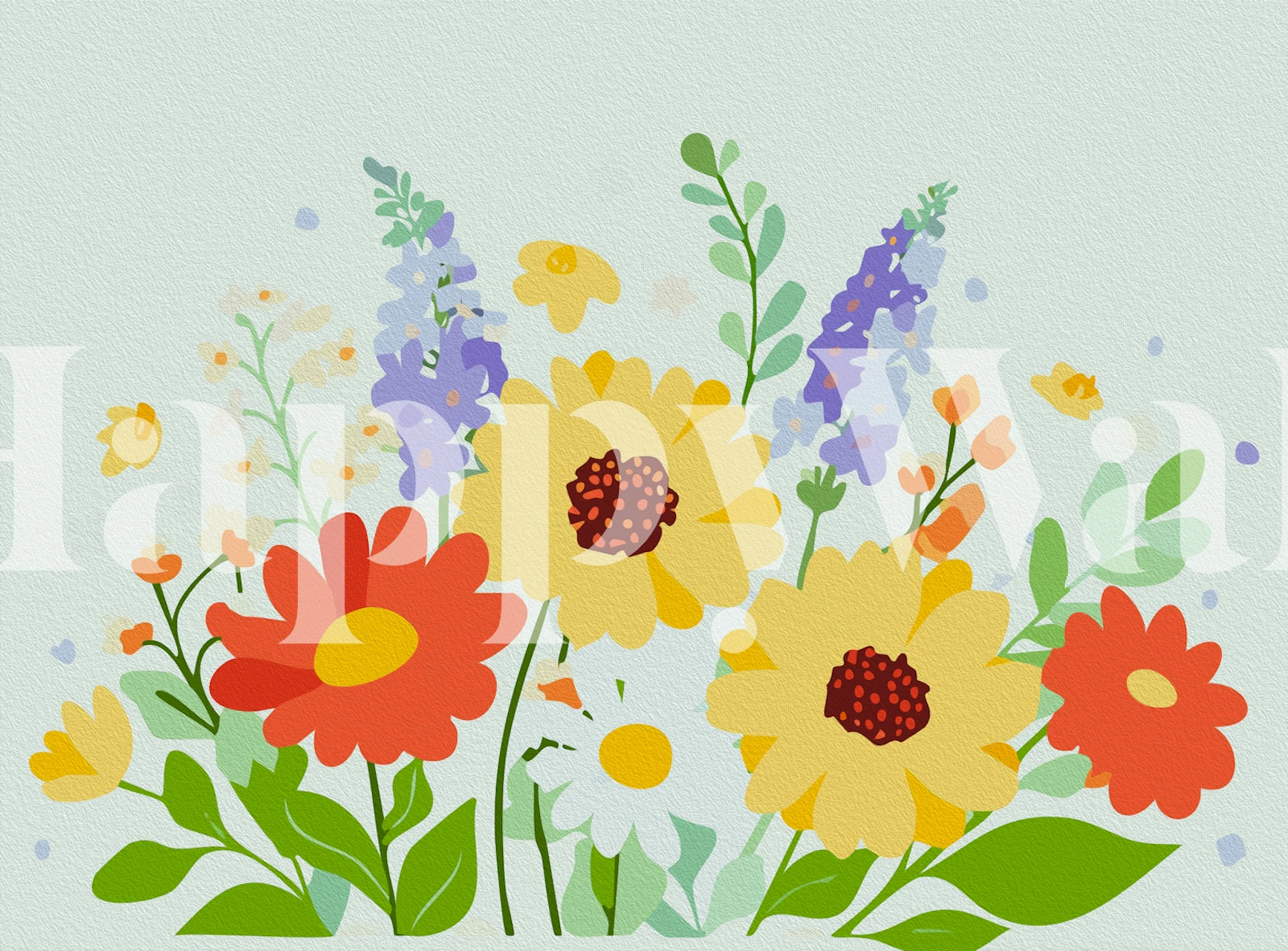 Modern Folk Flower Cluster behang