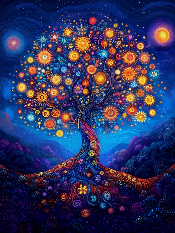 Glowing Cosmic Blossom Tree