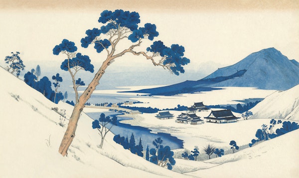 Oriental Blue Landscape Mural