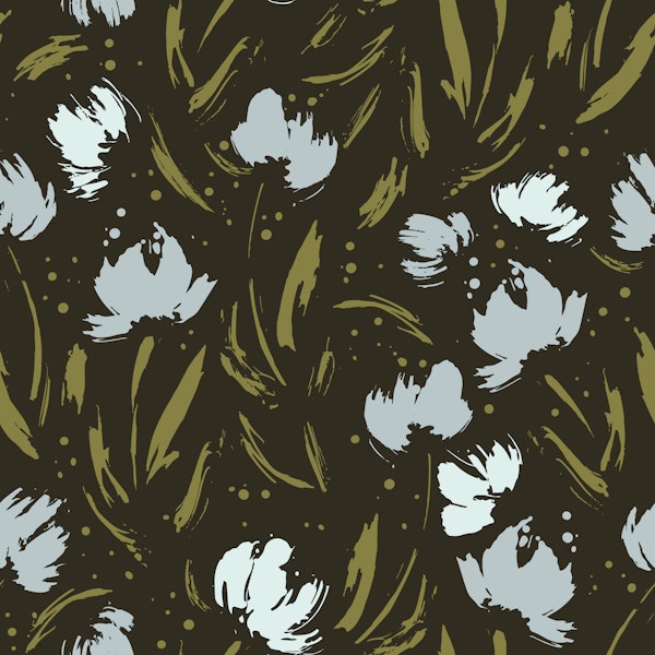 Sage and Black Abstract Brush Florals