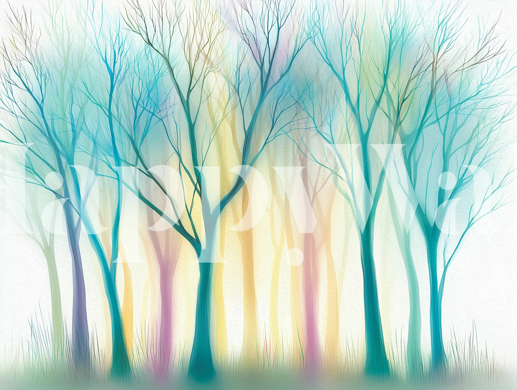 Pastel Forest Mist wallpaper in a room