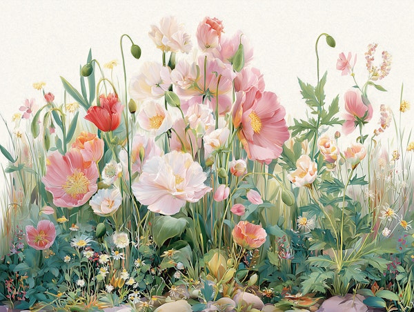 Painterly Garden in Pastel Tones