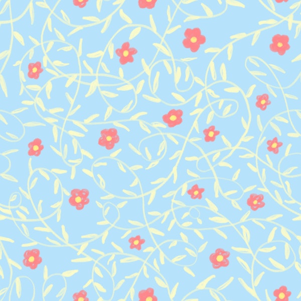 Blue Floral Vine Ditsy Pattern
