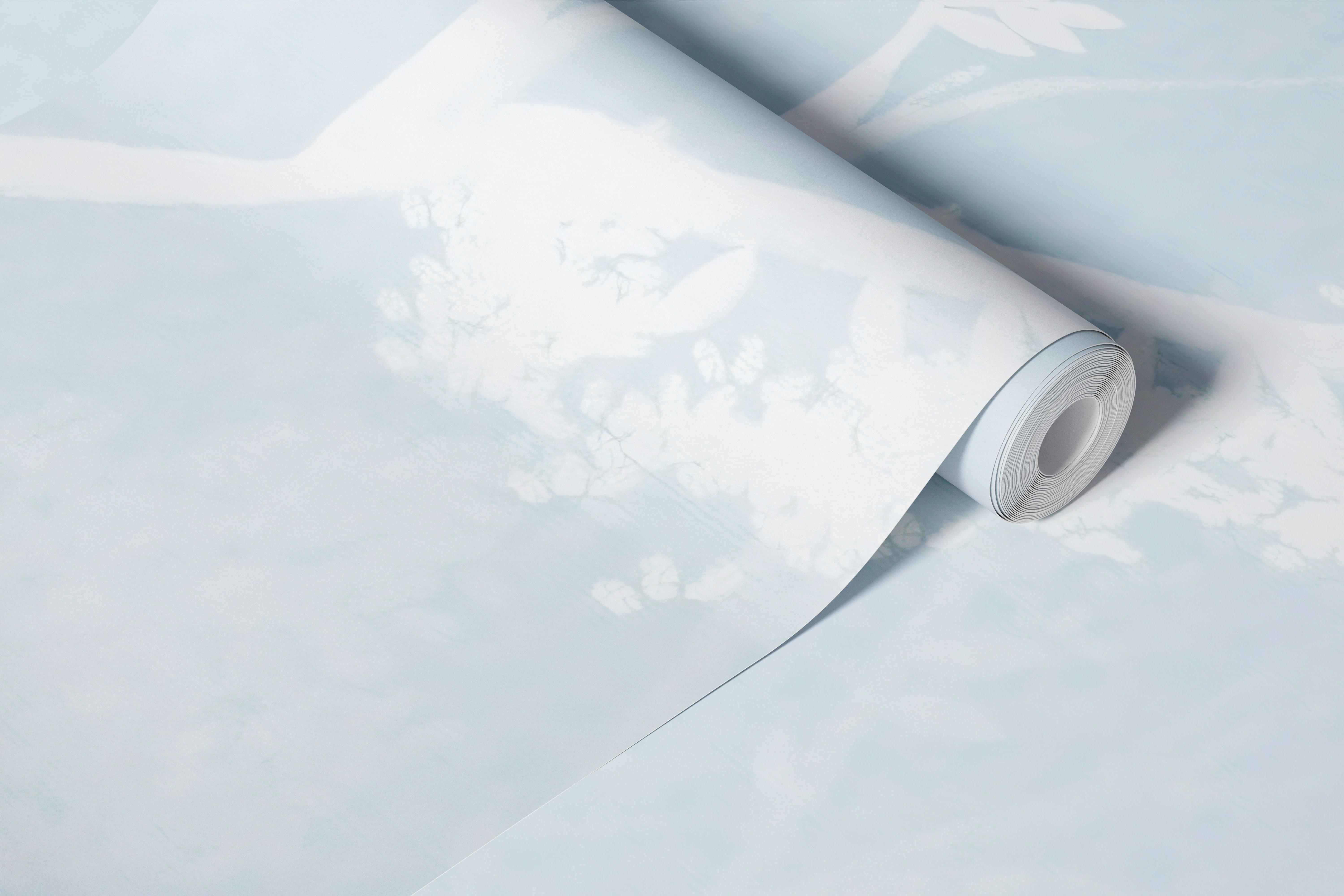 Winter mist tree canopy wallpaper in a room