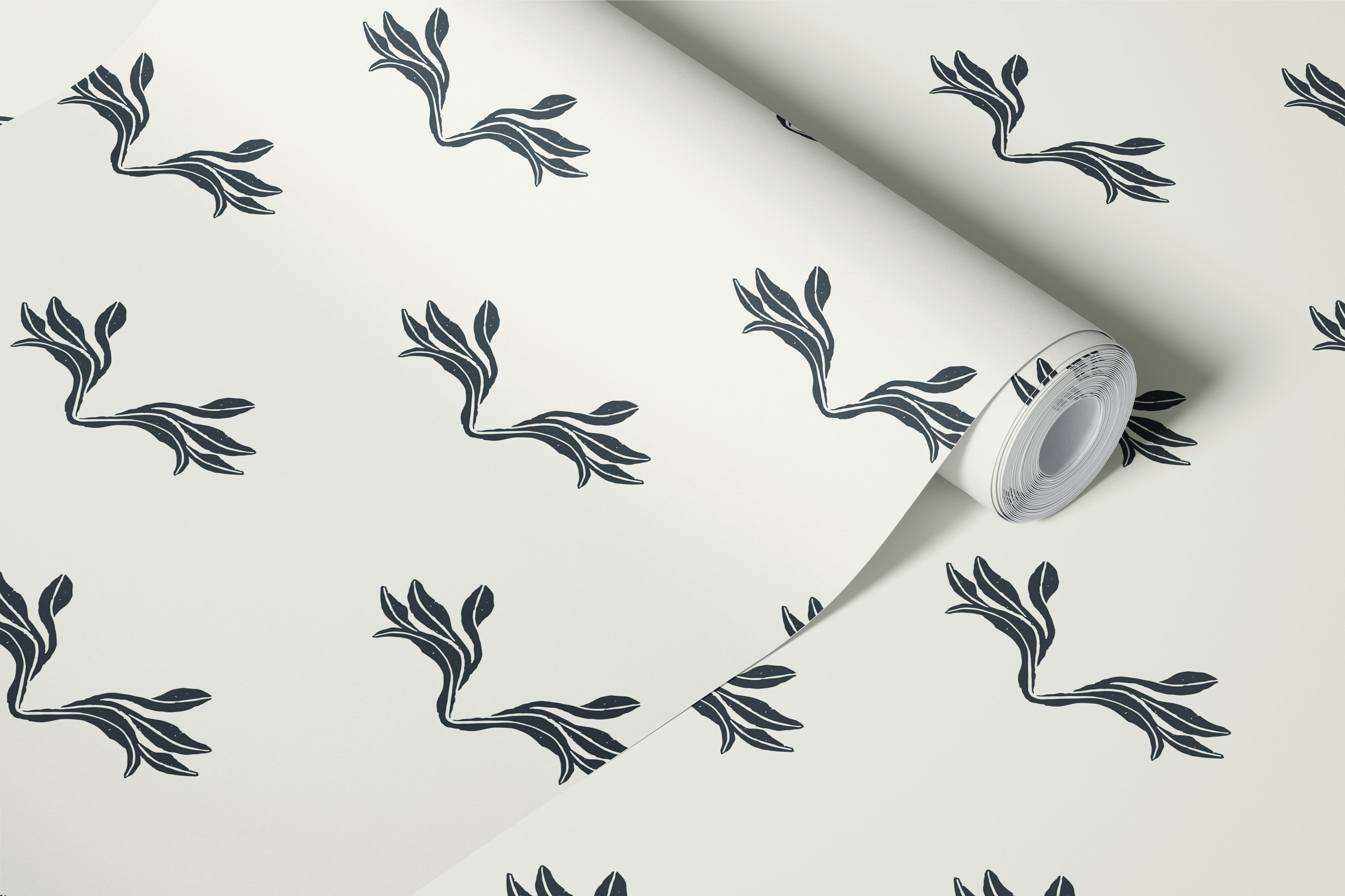 Minimal leaf border monochrome tapeta v místnosti