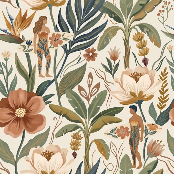 Retro Botanical Surf Scene