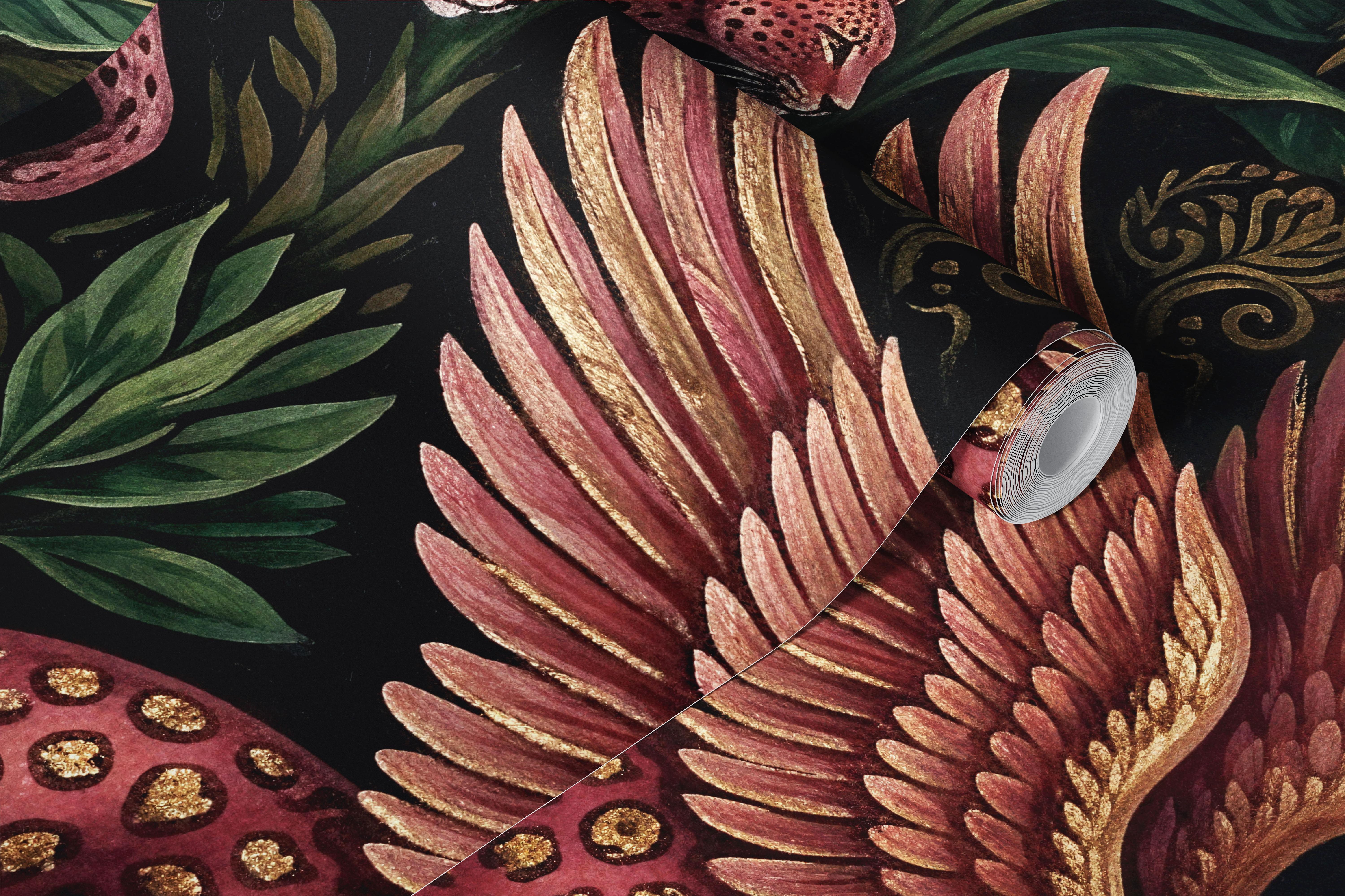 Mystical Pink Leopard Jungle Night wallpaper design