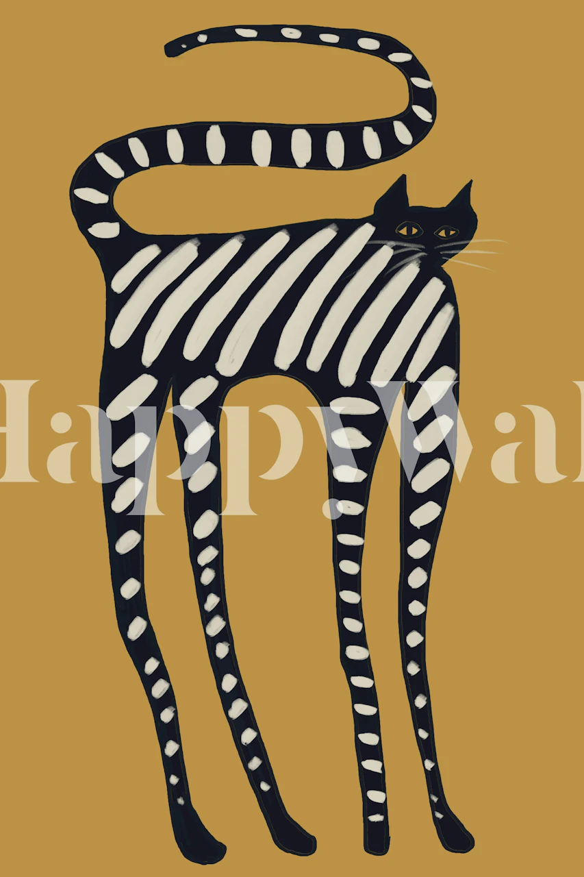 Tall striped cat wallpaper design in a room