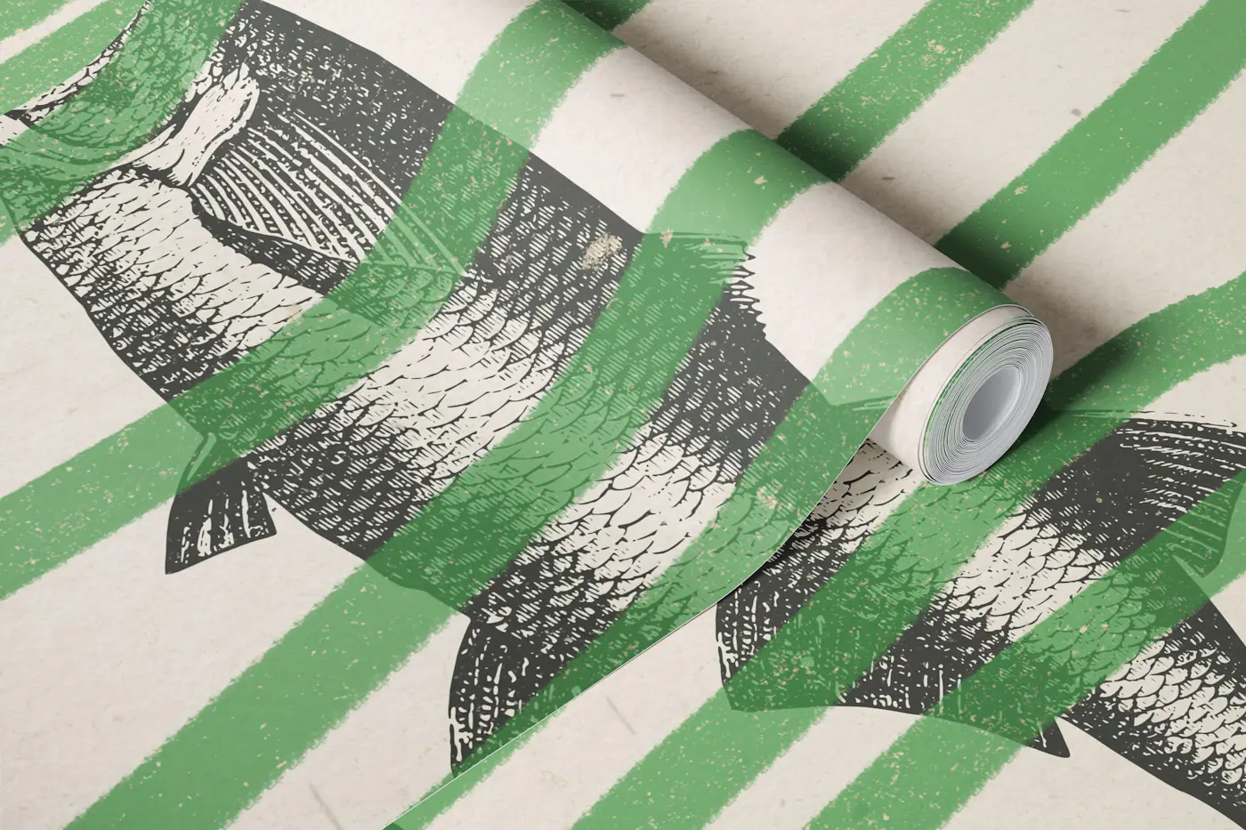 Retro Fish and Seaweed Stripes wallpaper roll