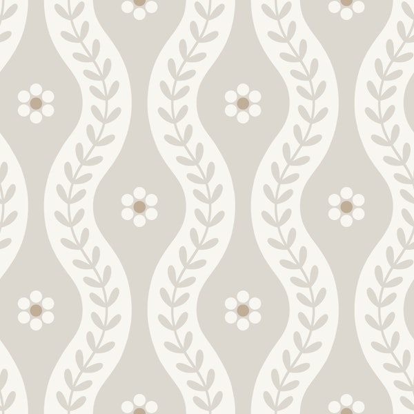 Modern Wavy Vines with Daisy - Warm Neutral