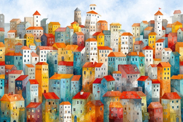 Colorful Mediterranean Town Mural