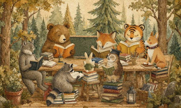 Cute Forest Animals Reading Mural