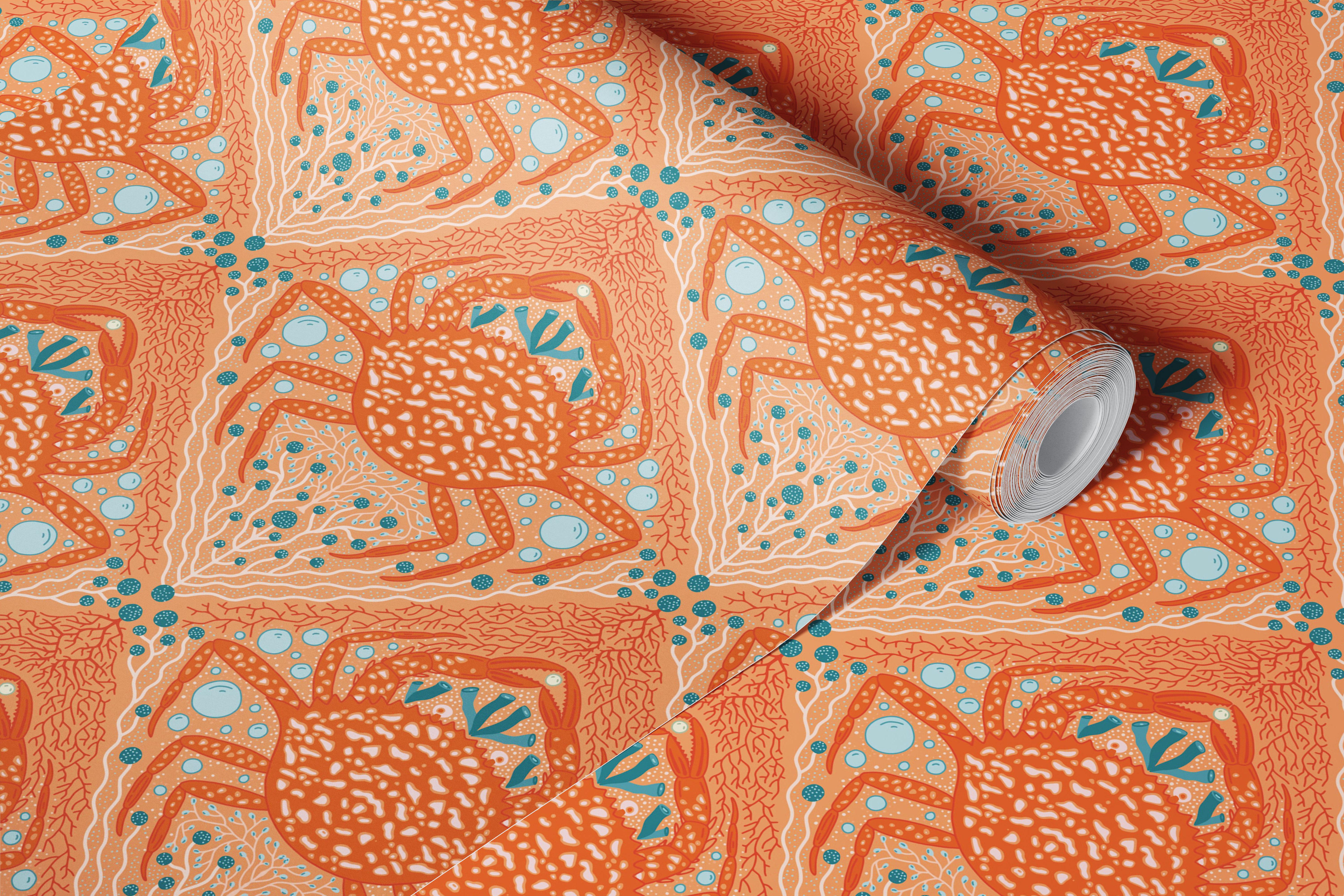 Crab and Coral Reef Tiles wallpaper in a room