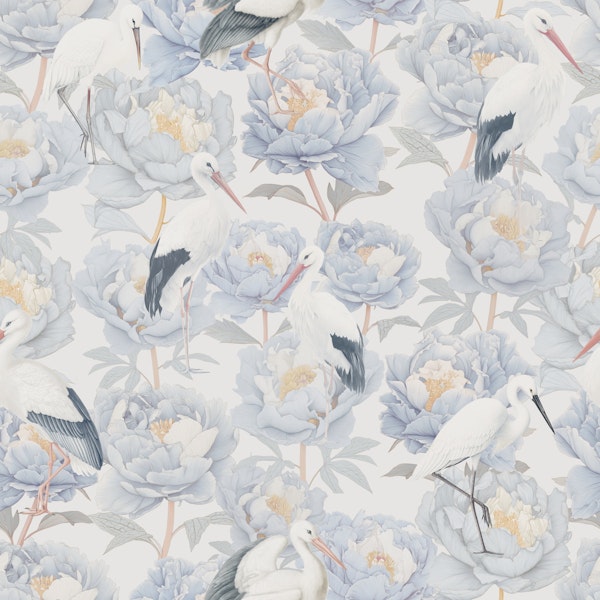 Pastel Floral Storks Serenity