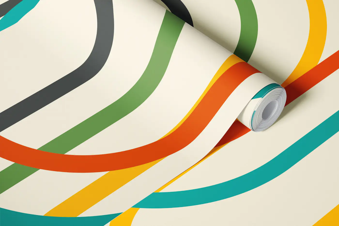 Retro Curves 50s colors wallpaper roll