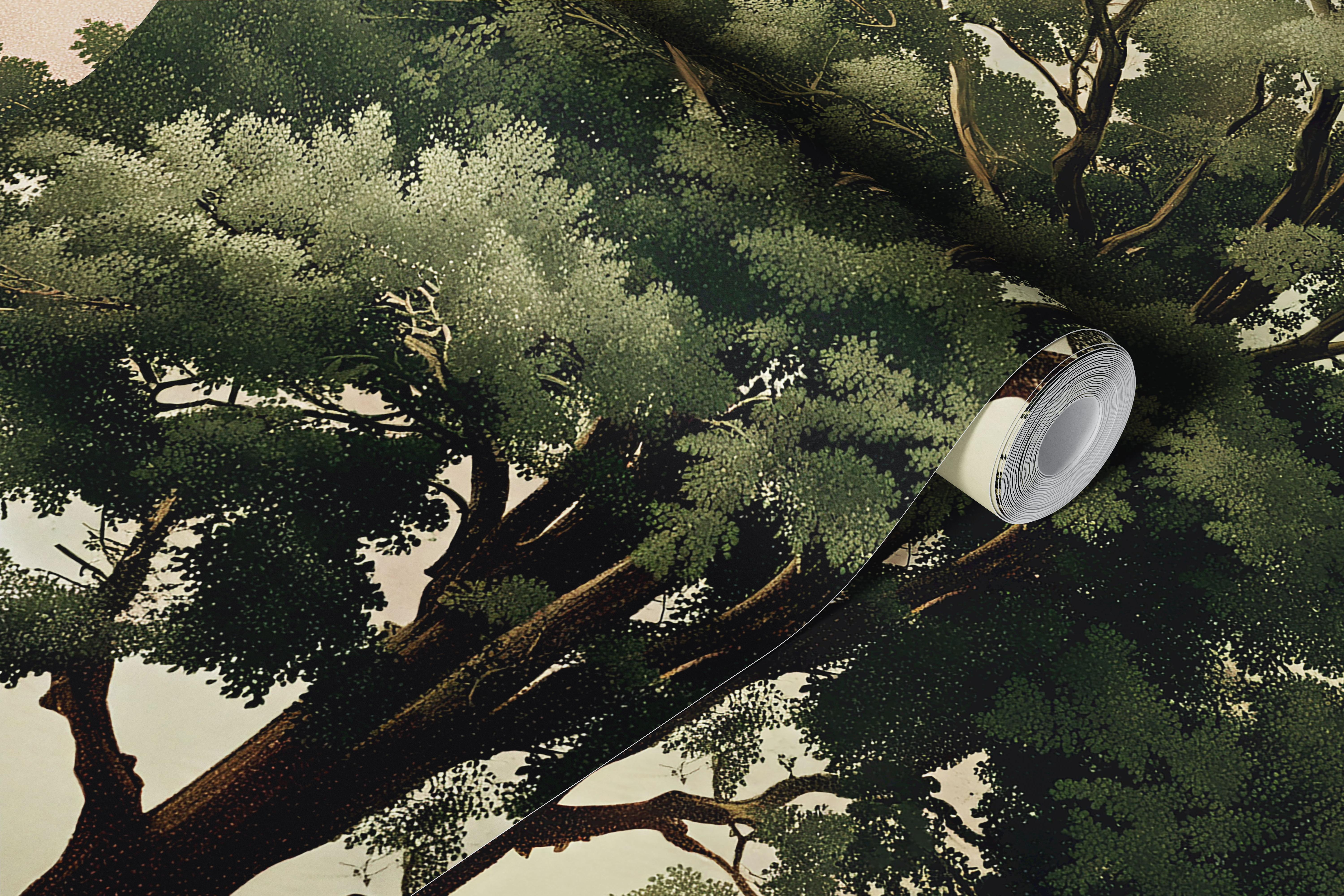 Papel de parede de paisagem vintage com uma árvore