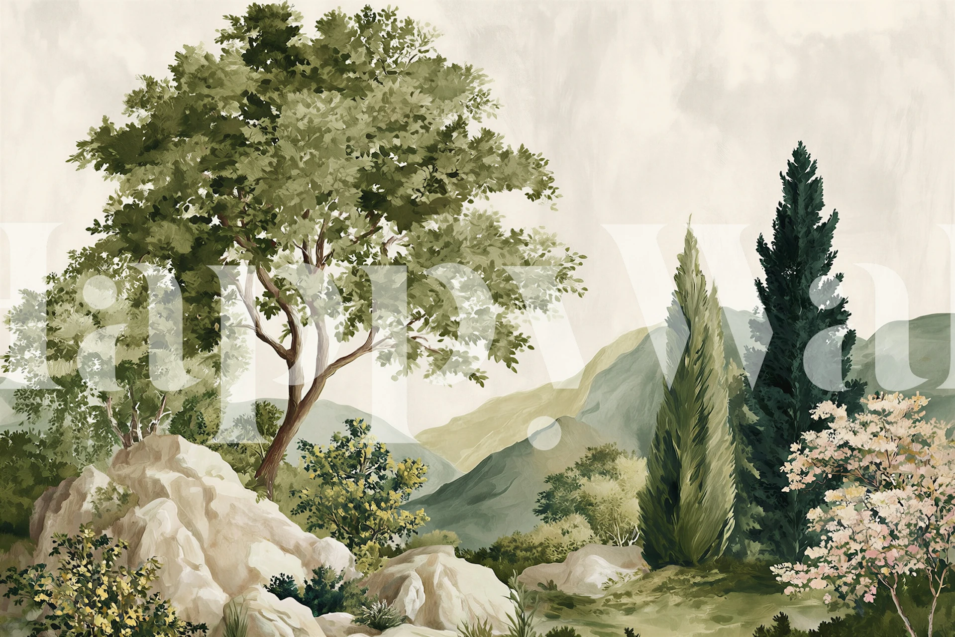 Tuscan Hillside Garden wallpaper in a room