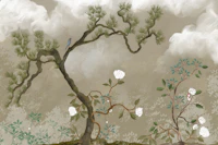 Vintage Chinoiserie Asian Botanical Landscape tapet