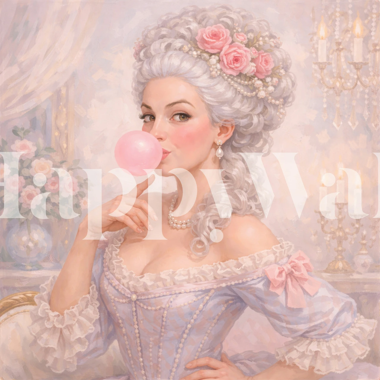 Rococo Lady Blowing Bubblegum tapeta v místnosti