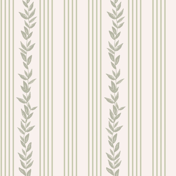 Soft Sage Green Botanical Stripes