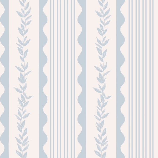 Soft Blue Botanical Stripes