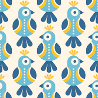 Scandi Folk Birds Blue and Yellow wallpaper
