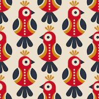Scandi Folk Birds Red and Navy wallpaper