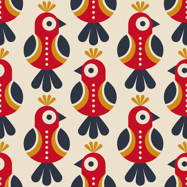 Scandi Folk Birds Red and Navy