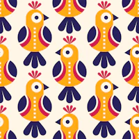 Scandi Folk Birds Yellow Navy Red wallpaper