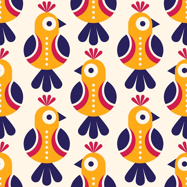 Scandi Folk Birds Yellow Navy Red