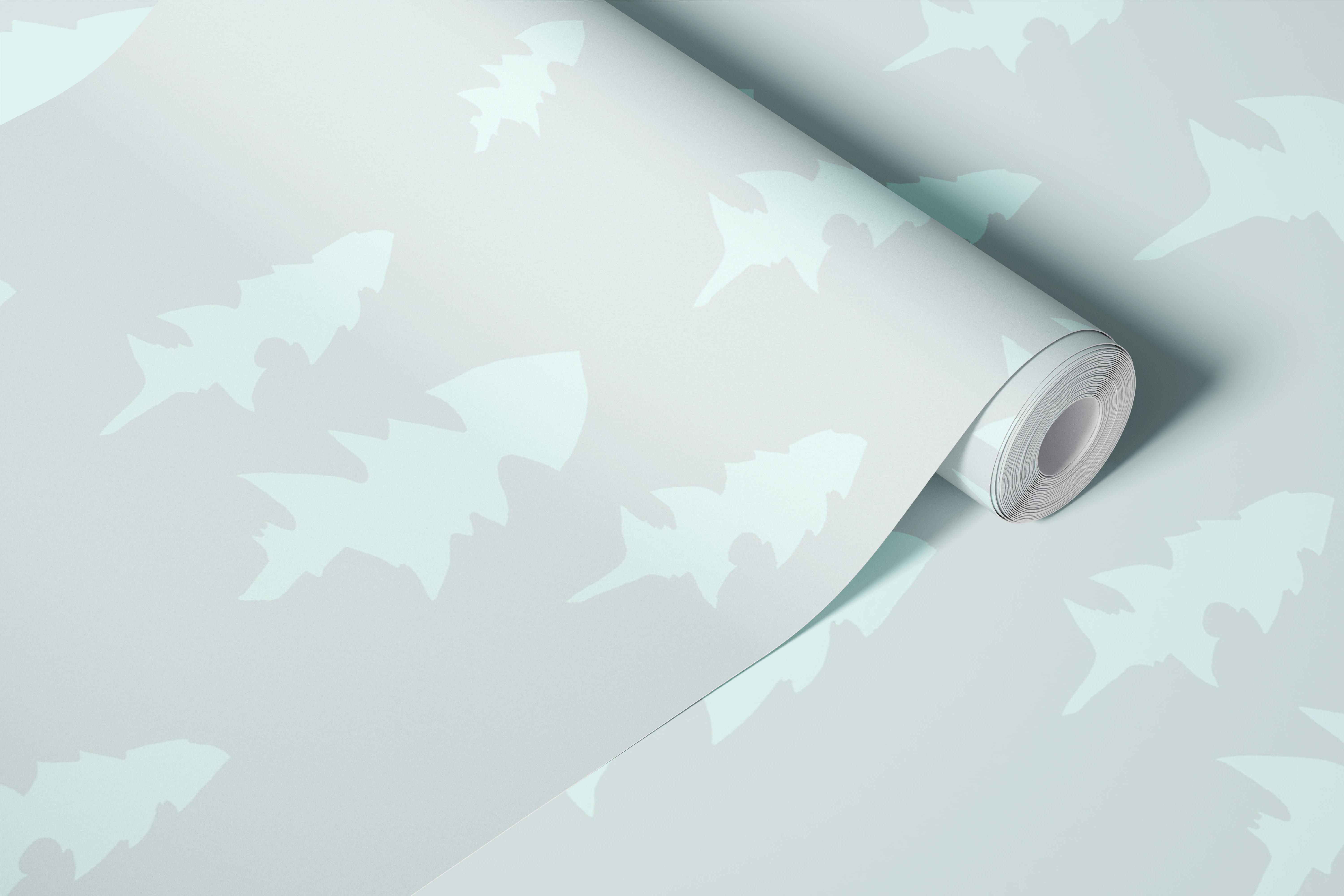 Muted mint forest silhouettes wallpaper in a room