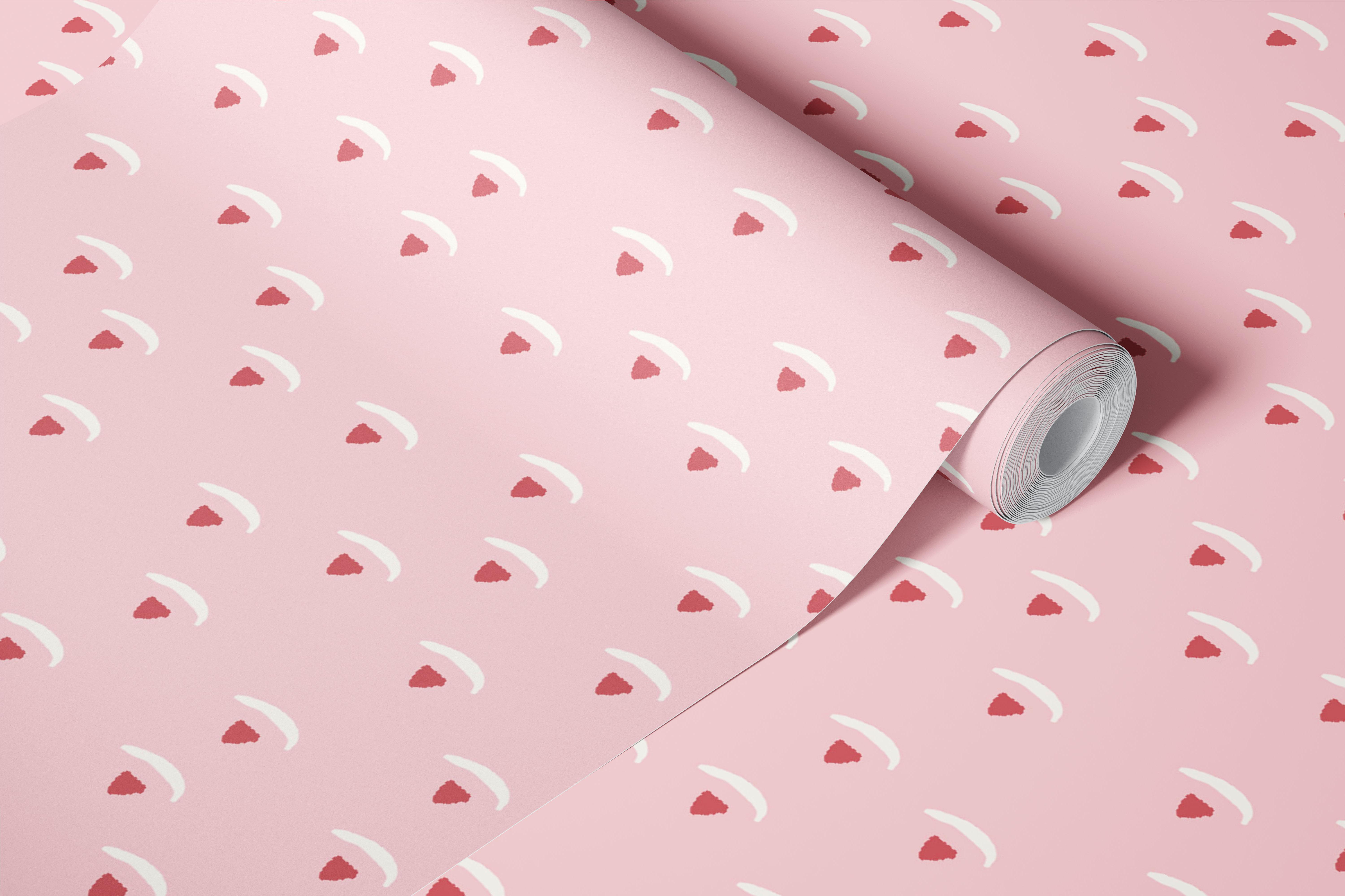 Pink strawberry sprinkle wallpaper in a room