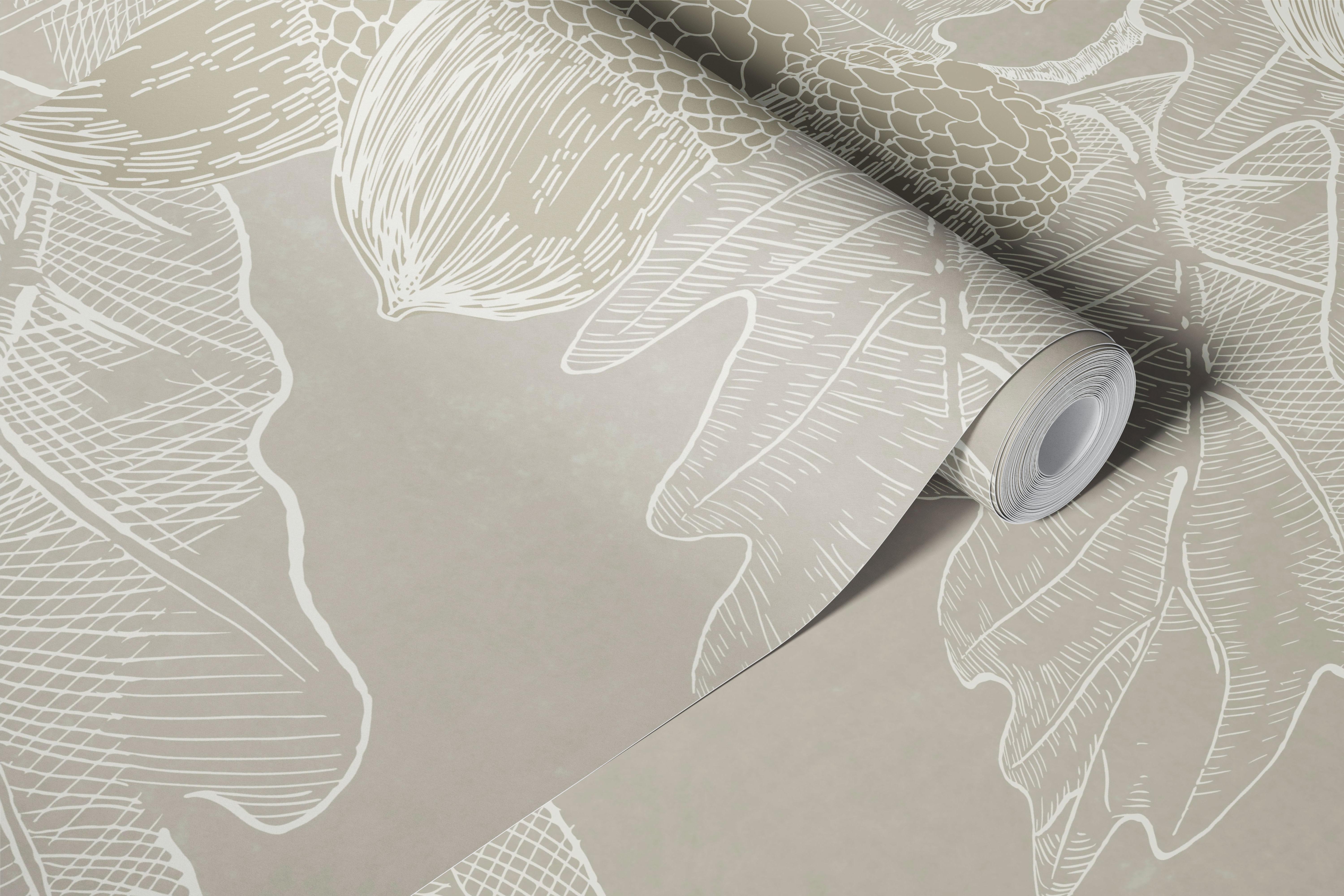 Vintage Acorn & Oak wallpaper in a living room