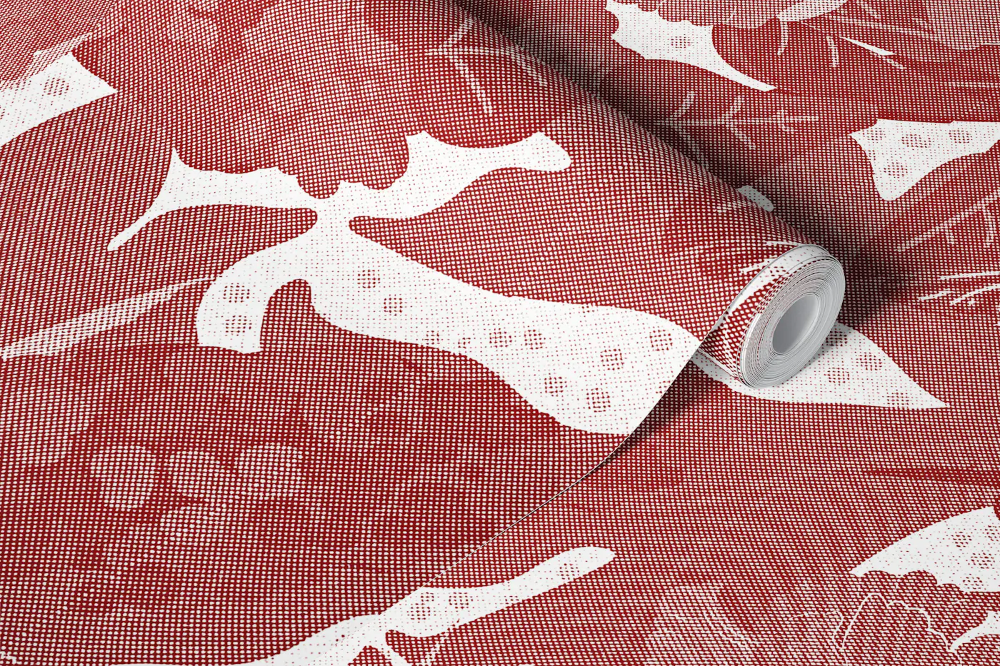 Swallows and lilacs in Red wallpaper roll