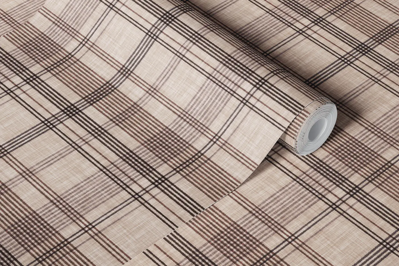 Vintage Rustic Plaid Checkered Brown Beige wallpaper roll