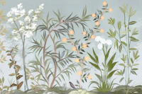 Chinoiserie pastel botanical blooms trees behang
