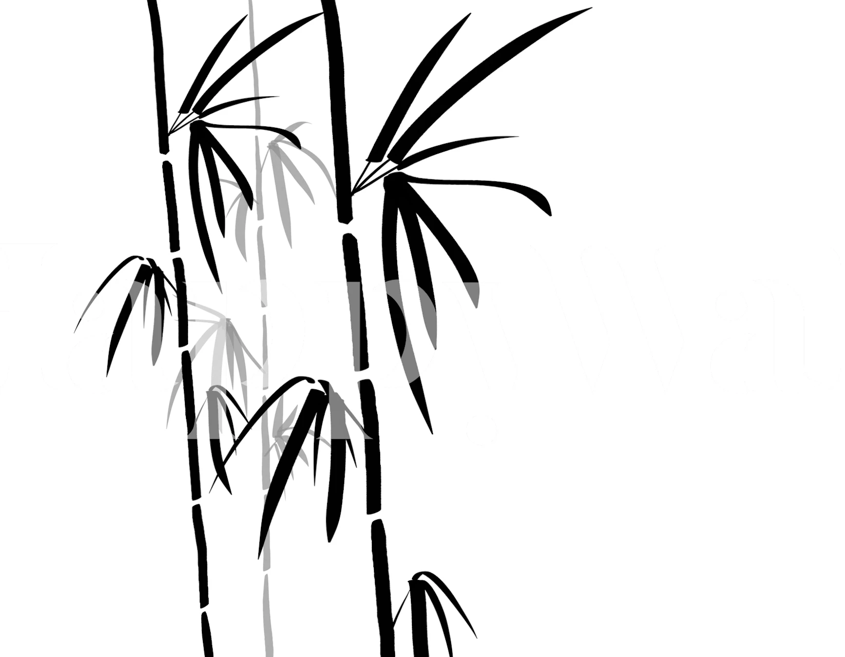 Sort hvid bambus silhuet tapet i et rum