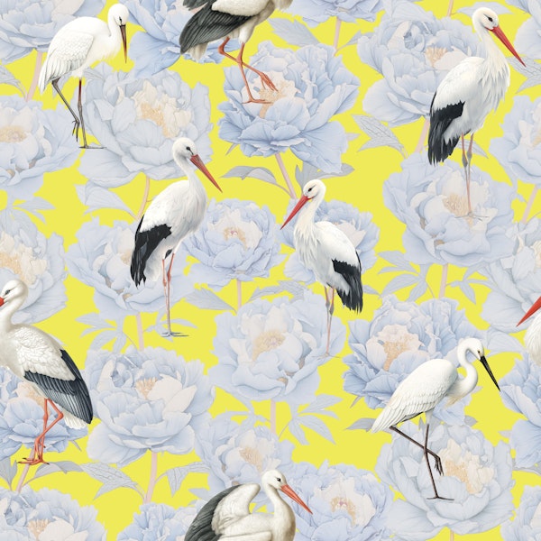 Pastel Floral Storks Serenity 01