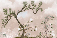 Soft Pastel Pine Tree Landscape Chinoiserie tapety