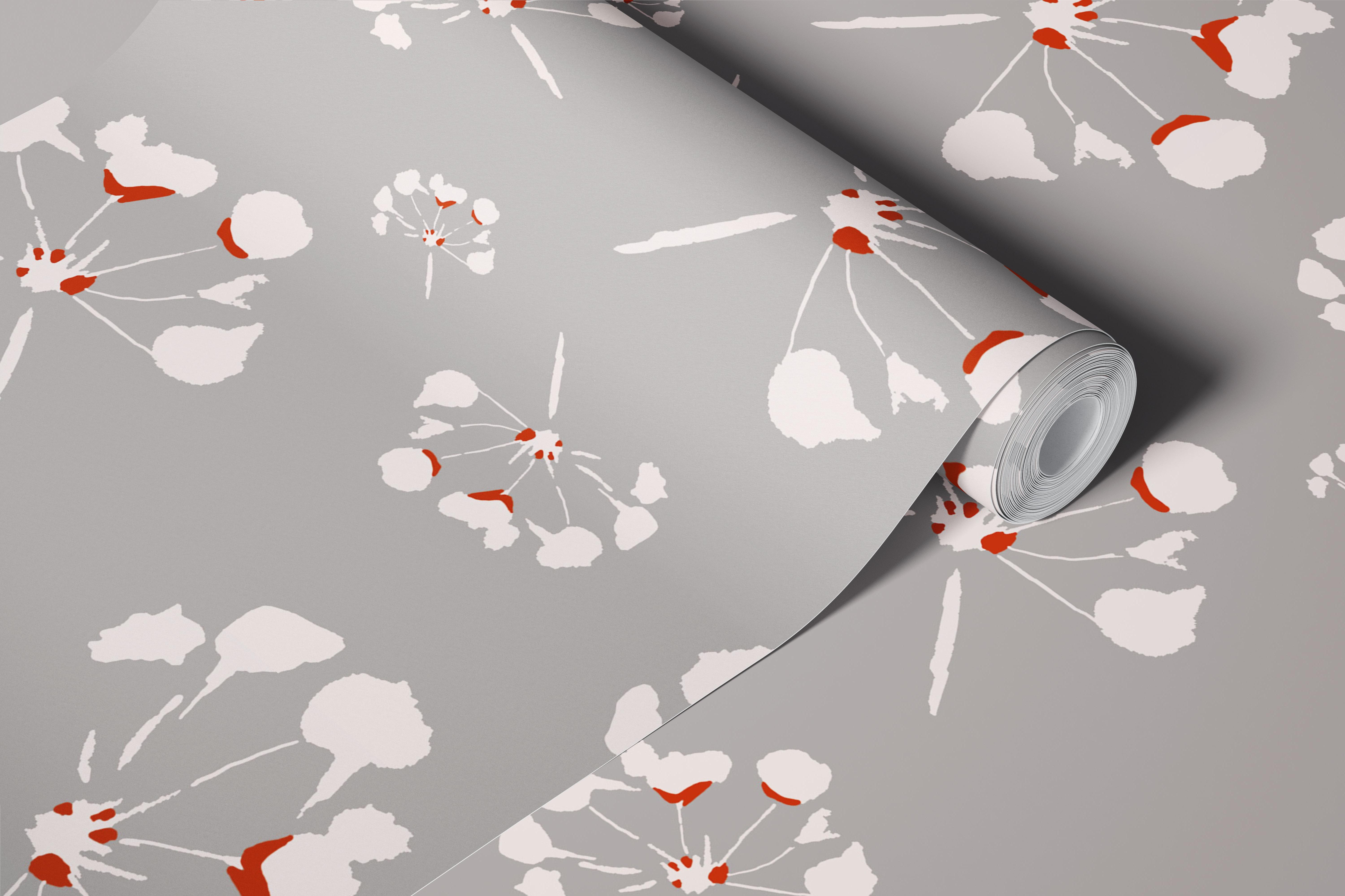 Abstract Wildflowers in Gray wallpaper in a room