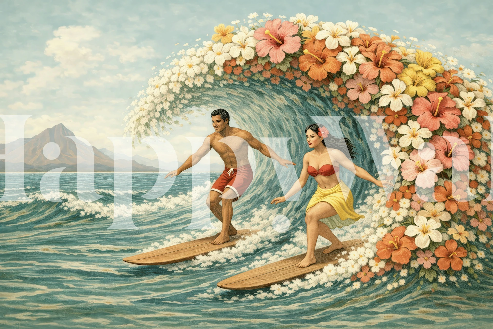 Tropical Floral Surf Paradise tapet i et rum