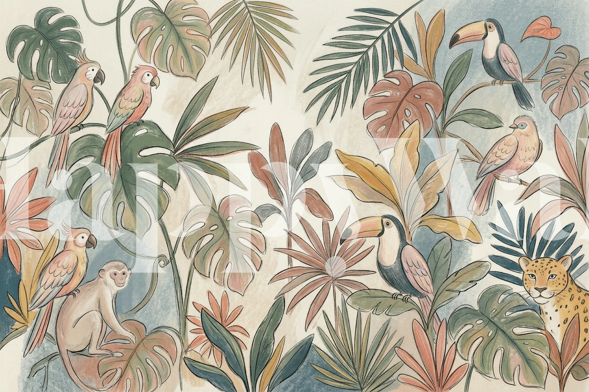 Tropical Jungle Safari wallpaper in room setting