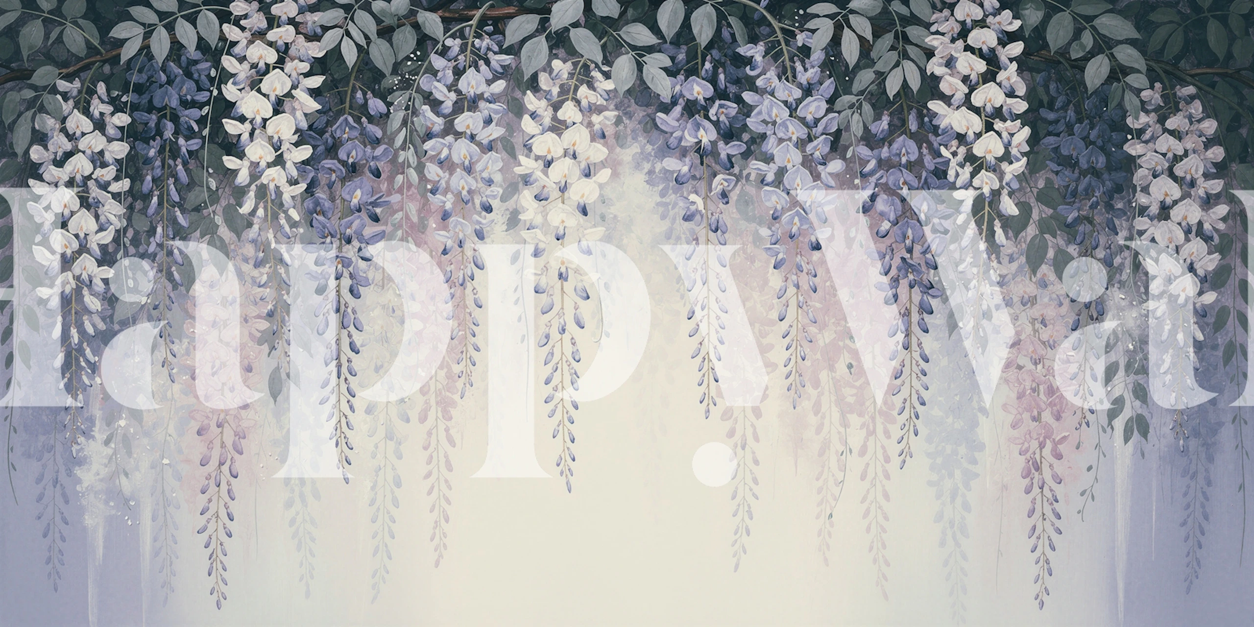 Misty Wisteria Canopy behang in een kamer