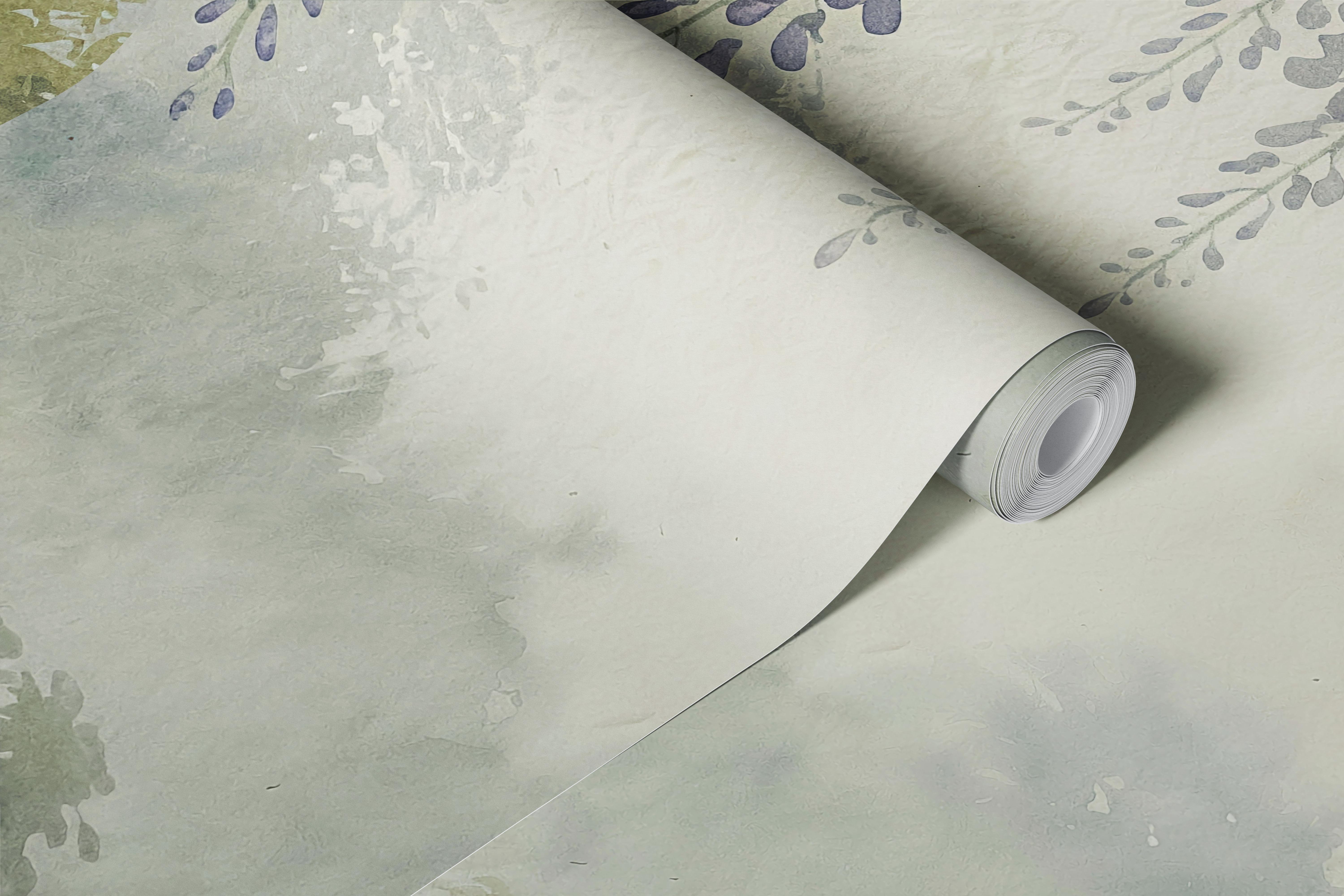 Misty wisteria forest canopy wallpaper in a room