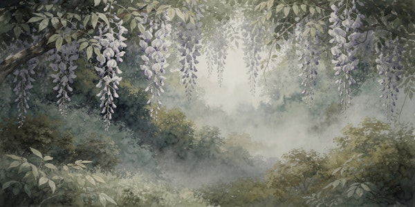 Misty Wisteria Forest Canopy