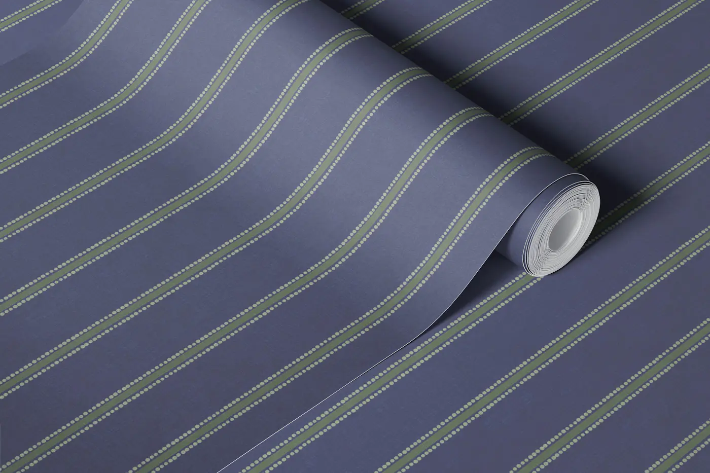 Indigo and Green Vertical Dot Stripes wallpaper roll