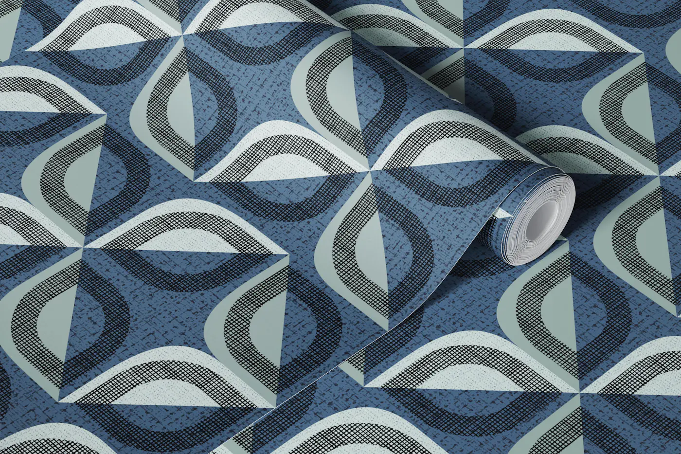 mid mod leaves-teal-mid century wallpaper roll